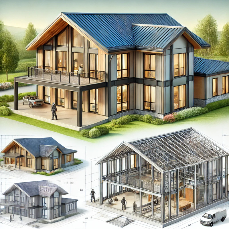 裝配式輕鋼別墅外觀與施工的示意圖 裝配式輕鋼別墅外觀與施工的示意圖